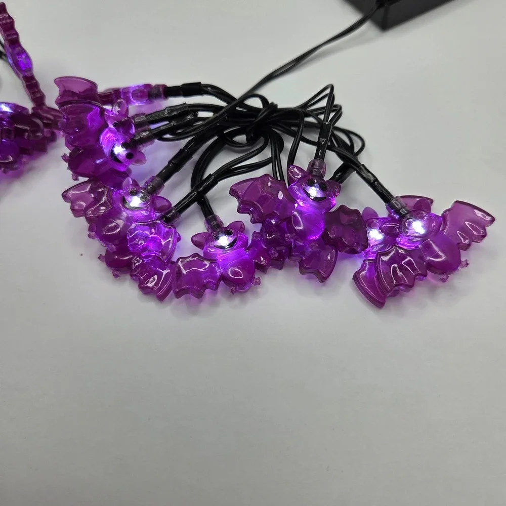 Halloween Bat String Lights Purple LED Battery Operated 2 Pack Set Spooky Decor
